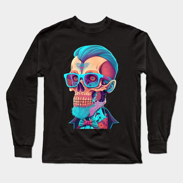 The Nerd Skull Head 1 Long Sleeve T-Shirt by Peter Awax